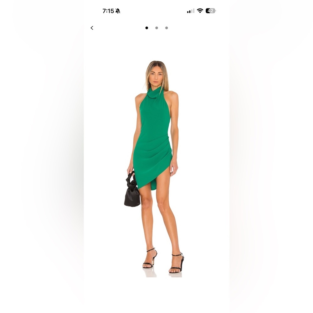 Amanda Uprichard Samba Emerald Halter Asymmetric Mini Dress